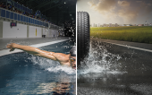 Was zeichnet das Profil des Bridgestone Turanza aus? Fotomontage Schwimmer/Bridgestone Turanza-Reifen