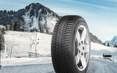 Semperit Speed-Grip 3 – Seine Profileigenschaften. Reifen vor Schneelandschaft mit Bergen
